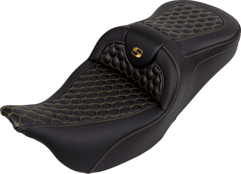 SADDLEMEN RoadSofa™ Seat - Honeycomb - Gold Stitch - without Backrest - Touring '08-'24