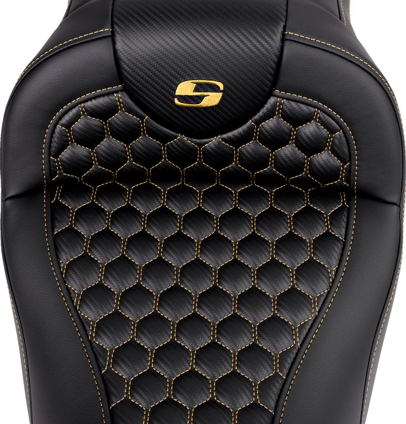 SADDLEMEN RoadSofa™ Seat - Honeycomb - Gold Stitch - without Backrest - Touring '08-'24