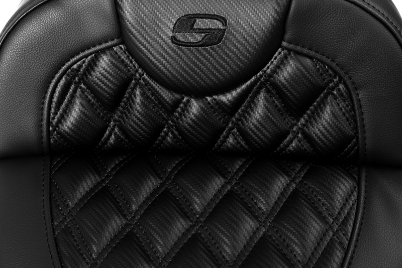SADDLEMEN Roadsofa™ Extended Reach Seat - without Backrest - Lattice Stitch - Carbon Fiber - Touring '08-'24
