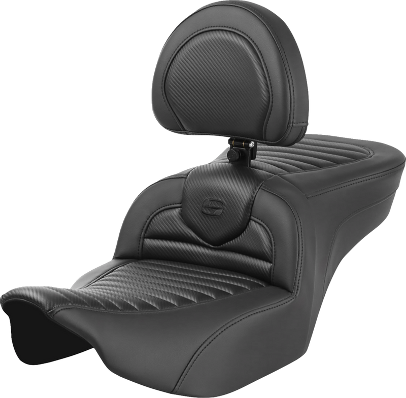 SADDLEMEN Roadsofa™ Seat - with Backrest - Tuck-n-Roll - Carbon Fiber - Touring '23.5-'25