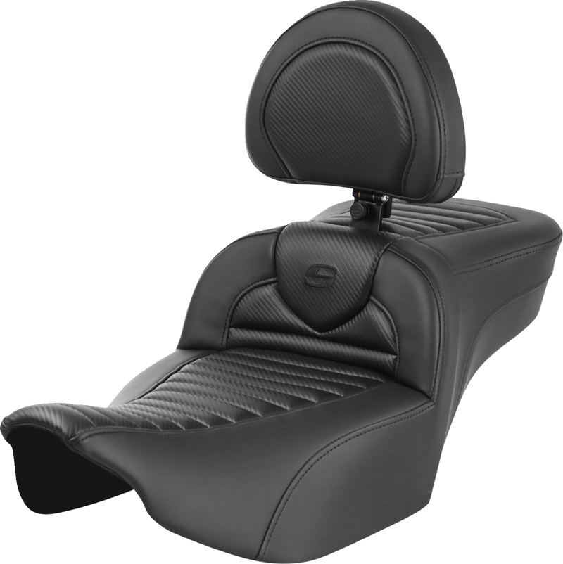 SADDLEMEN Roadsofa™ Extended Reach Seat - with Backrest - Tuck-n-Roll - Carbon Fiber - Touring '23.5-'25