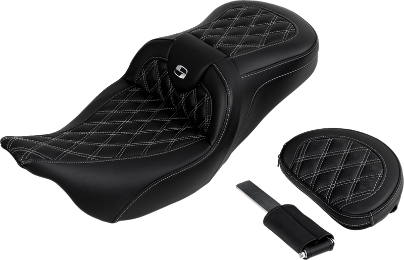 SADDLEMEN Roadsofa™ Seat - with Backrest - Silver Stitch - Touring '08-'24