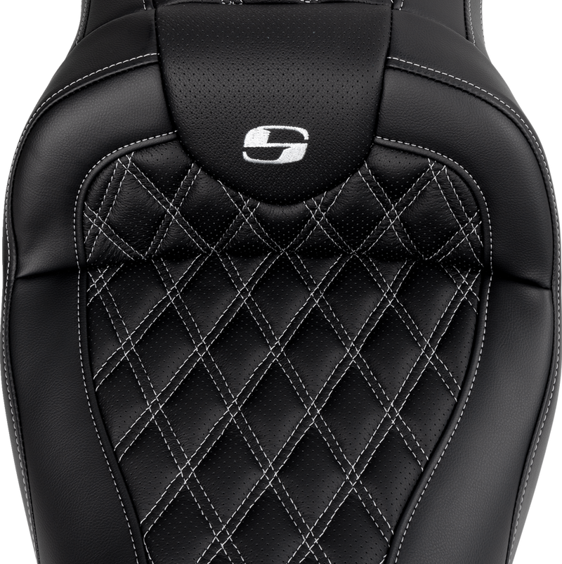 SADDLEMEN Roadsofa™ Seat - with Backrest - Silver Stitch - Touring '08-'24