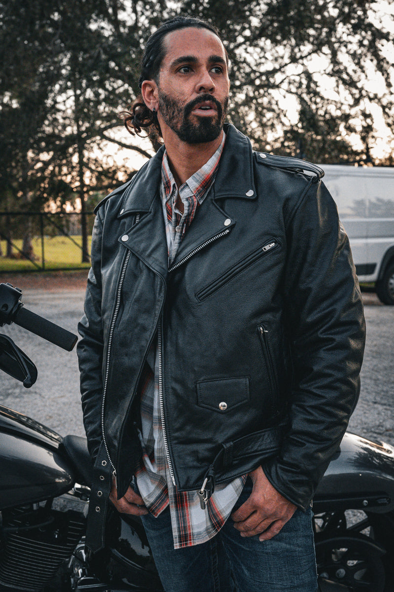 UNIK LEATHER - Mens Motorcycle Biker Leather Jacket