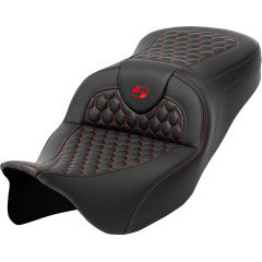 SADDLEMEN Roadsofa™ Seat - without Backrest - Honeycomb - Red Stitch - Touring '23.5-'25