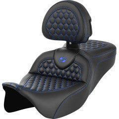 SADDLEMEN Roadsofa™ Seat - with Backrest - Honeycomb - Blue Stitch - Touring '23.5-'25