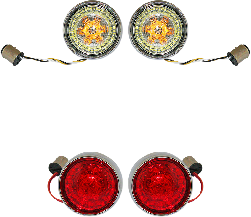 CUSTOM DYNAMICS Complete Front & Rear Turn Signal Conversion Kit with Bullet Bezel Lenses - Chrome