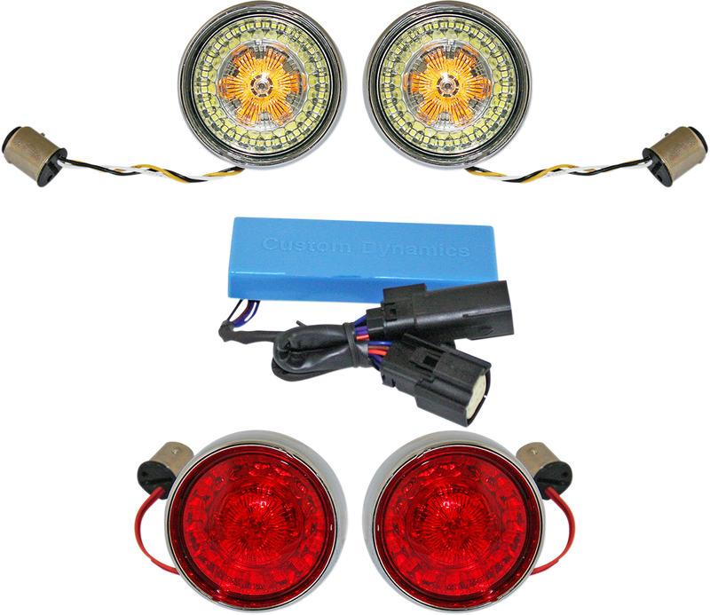 CUSTOM DYNAMICS Complete Front & Rear Turn Signal Conversion Kit with Bullet Bezel Lenses - Chrome
