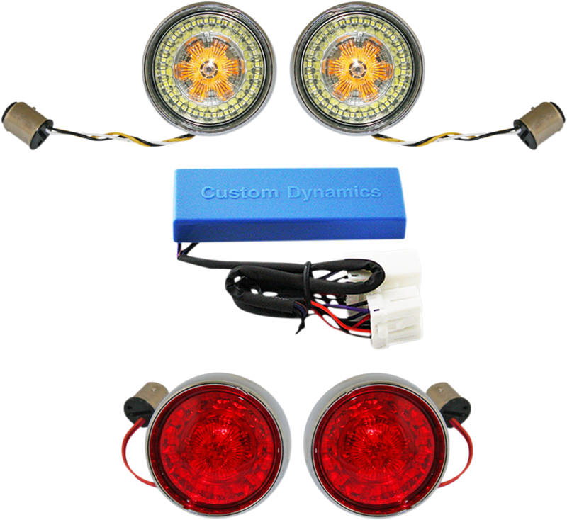 CUSTOM DYNAMICS Complete LED Front & Rear Turn Signal Conversion Kit with Bullet Bezel Lenses - Chrome