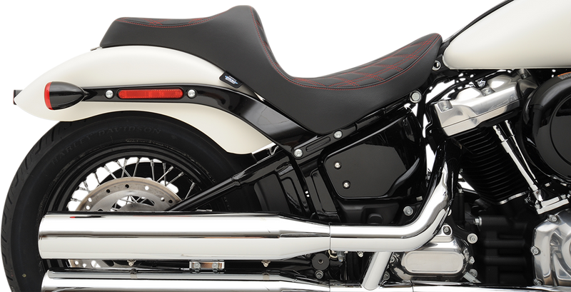 DRAG SPECIALTIES Predator III Double Diamond Red Stitch Vinyl Seat - Black - Softail '18-'23