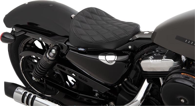 DRAG SPECIALTIES Bobber Style Double Diamond Black Stitch Vinyl Solo Seat - Black - Sportster '10-'22