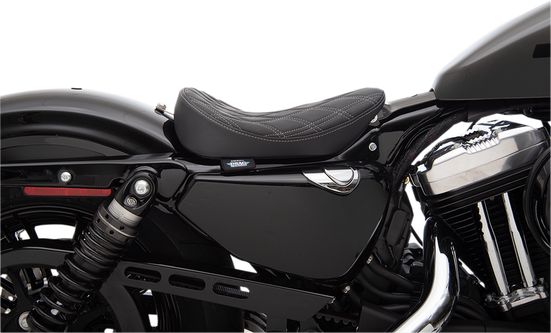 DRAG SPECIALTIES Bobber Style Double Diamond Silver Stitch Vinyl Solo Seat - Black - Sportster '10-'22