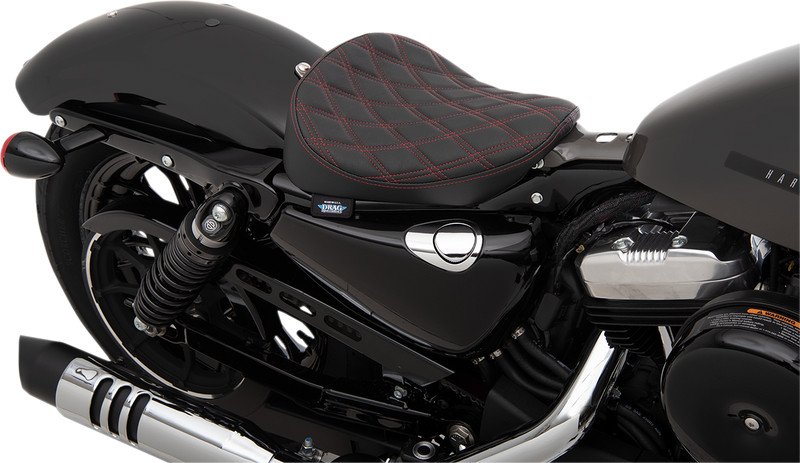 DRAG SPECIALTIES Bobber Style Double Diamond Red Stitch Vinyl Solo Seat - Black - Sportster '10-'22