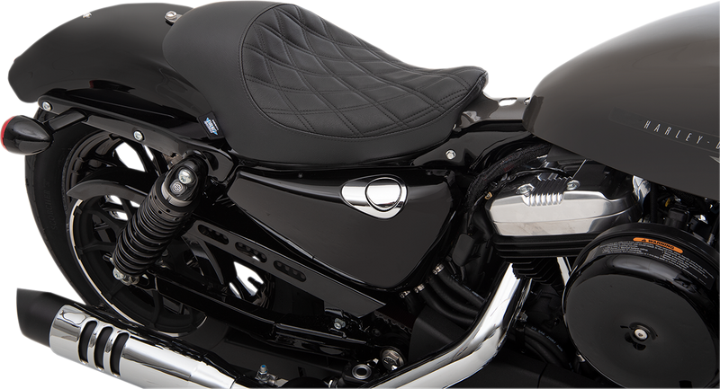 DRAG SPECIALTIES 3/4 Double Diamond Black Stitch Solo Vinyl Seat - Black - Sportster '04-'22