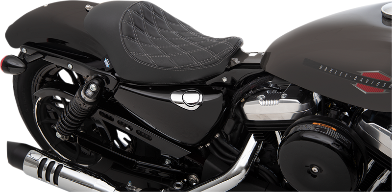 DRAG SPECIALTIES 3/4 Double Diamond Silver Stitch Solo Vinyl Seat - Black - Sportster '04-'22