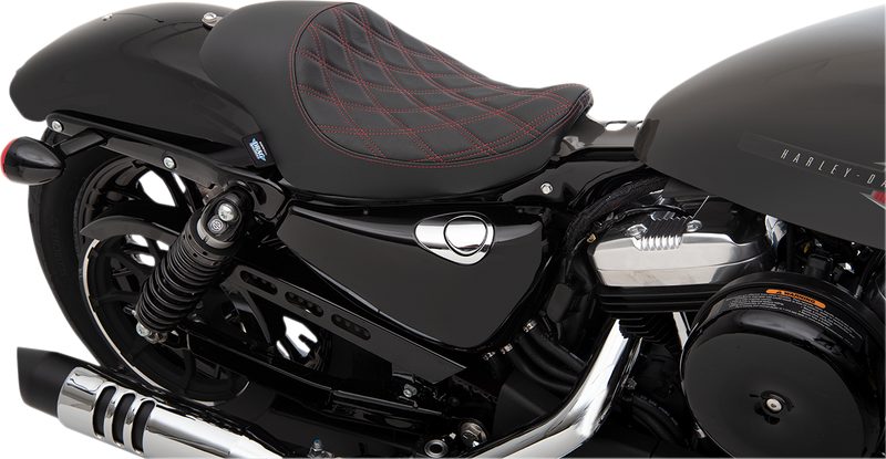DRAG SPECIALTIES 3/4 Double Diamond Red Stitch Solo Vinyl Seat - Black - Sportster '04-'22