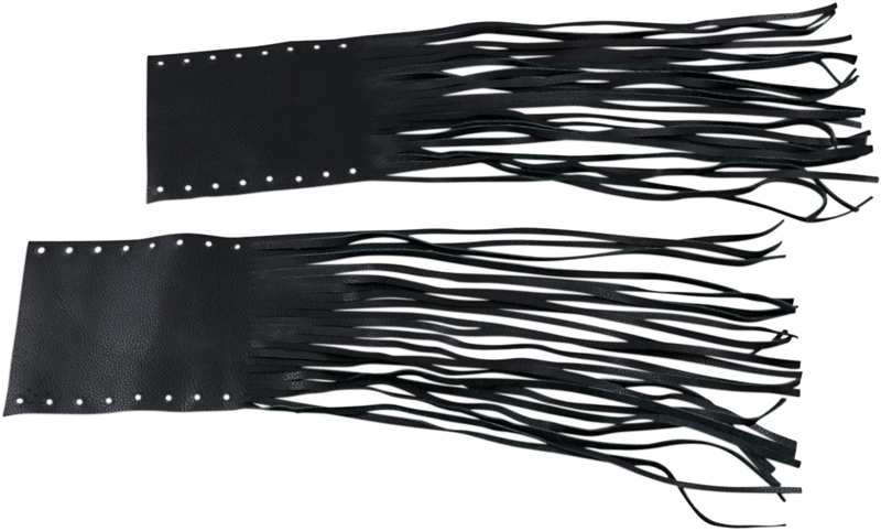 DRAG SPECIALTIES Universal Rubber Grip Covers - Black - 12" Fringed Leather
