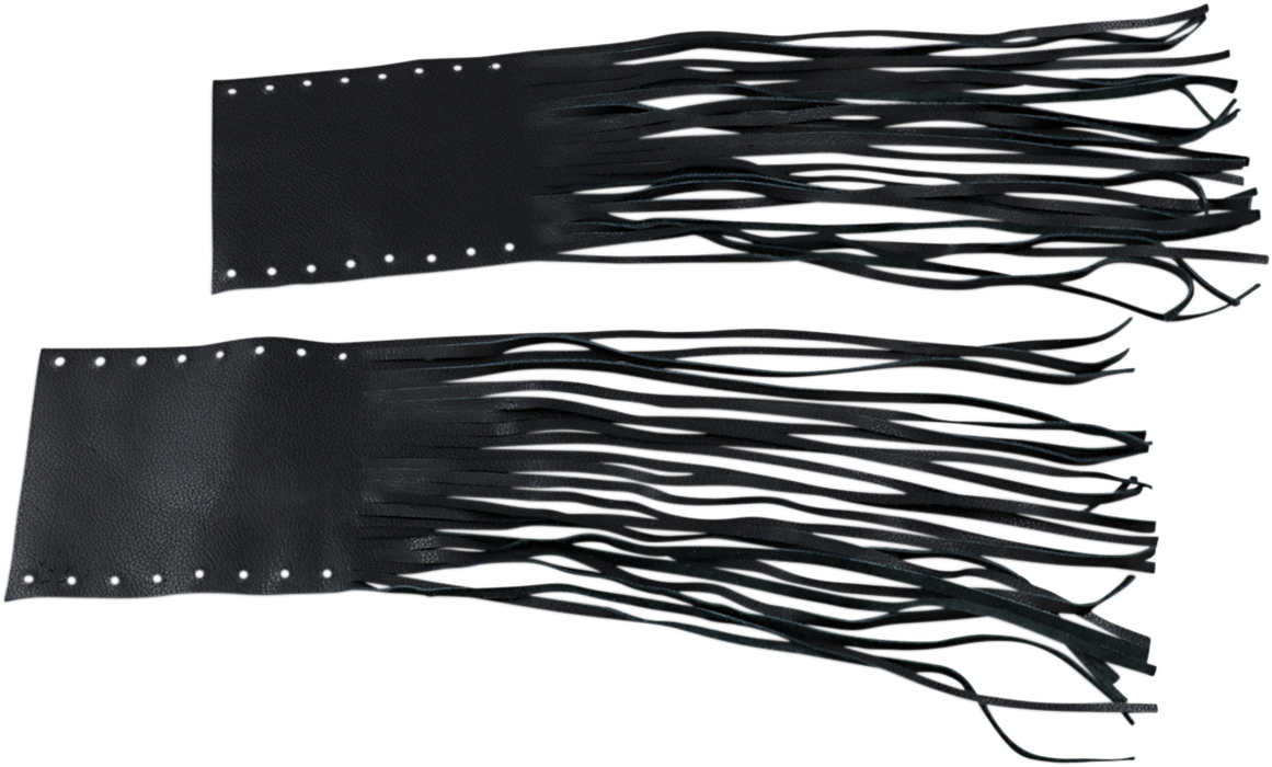 DRAG SPECIALTIES Universal Rubber Grip Covers - Black - 12" Fringed Leather