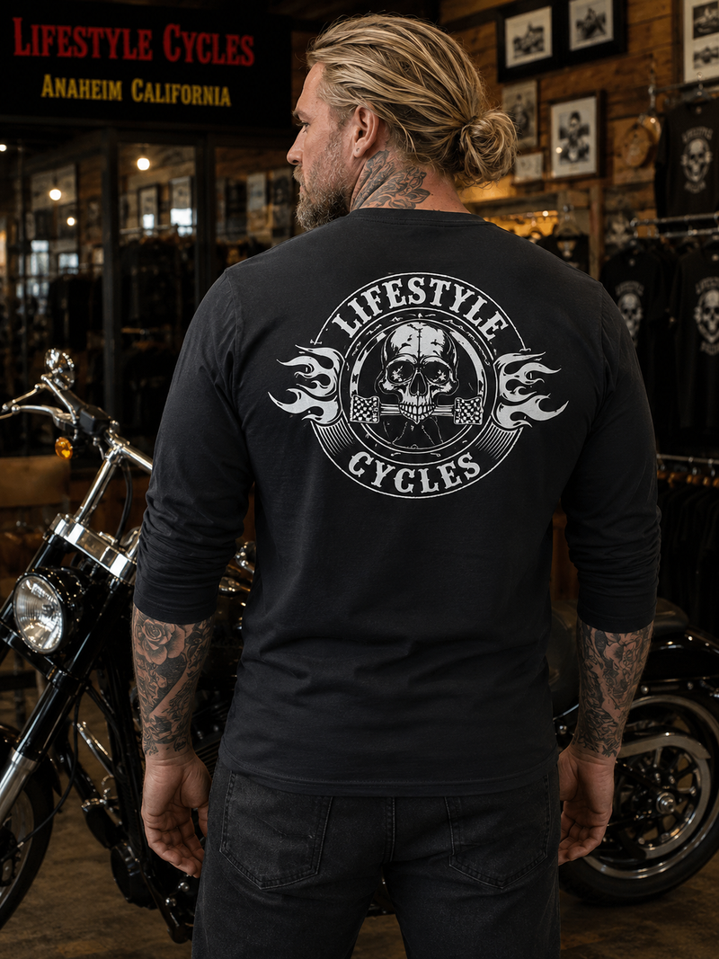 LIFESTYLE CYCLES flame skull - mens long sleeve