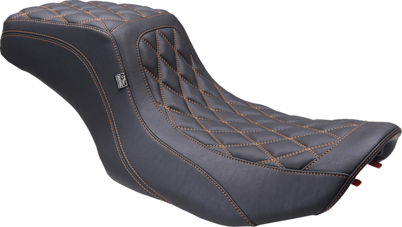 MUSTANG One Piece 2-Up Squareback Seat - Double Diamond - Orange Stitch - Touring '23.5-'24