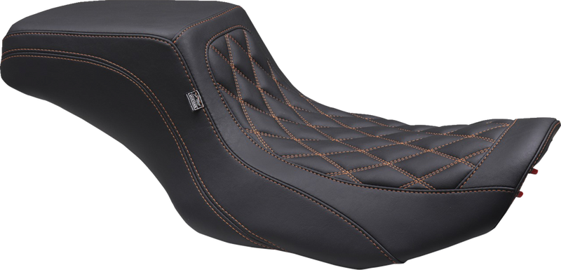 MUSTANG One Piece 2-Up Squareback Seat - Double Diamond - Mandarin Orange Stitch - Touring '23.5-'24