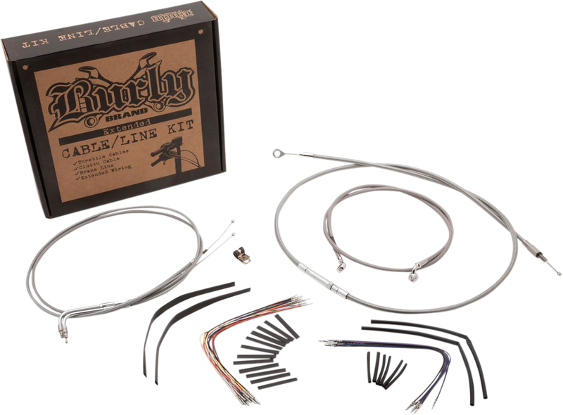 BURLY BRAND Handlebar Cable/Brake Line Kit - Complete - 14" Ape Hanger Handlebars - Stainless Steel