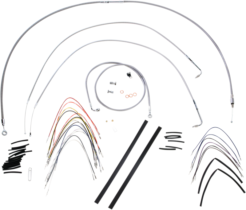 BURLY BRAND Handlebar Cable/Brake Line Kit - Complete - 14" Ape Hanger Handlebars - Stainless Steel