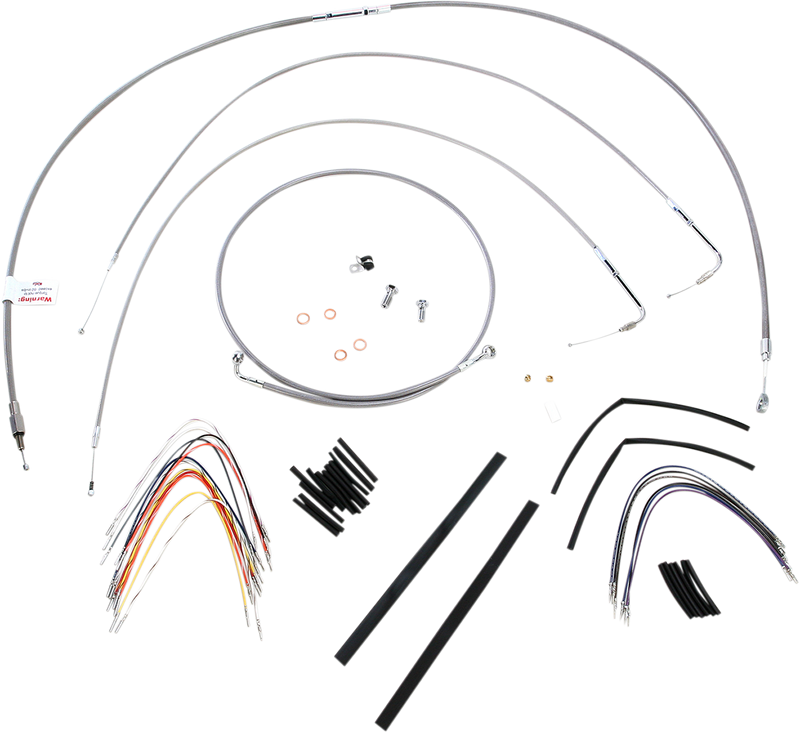 BURLY BRAND Handlebar Cable/Brake Line Kit - Complete - 14" Ape Hanger Handlebars - Stainless Steel