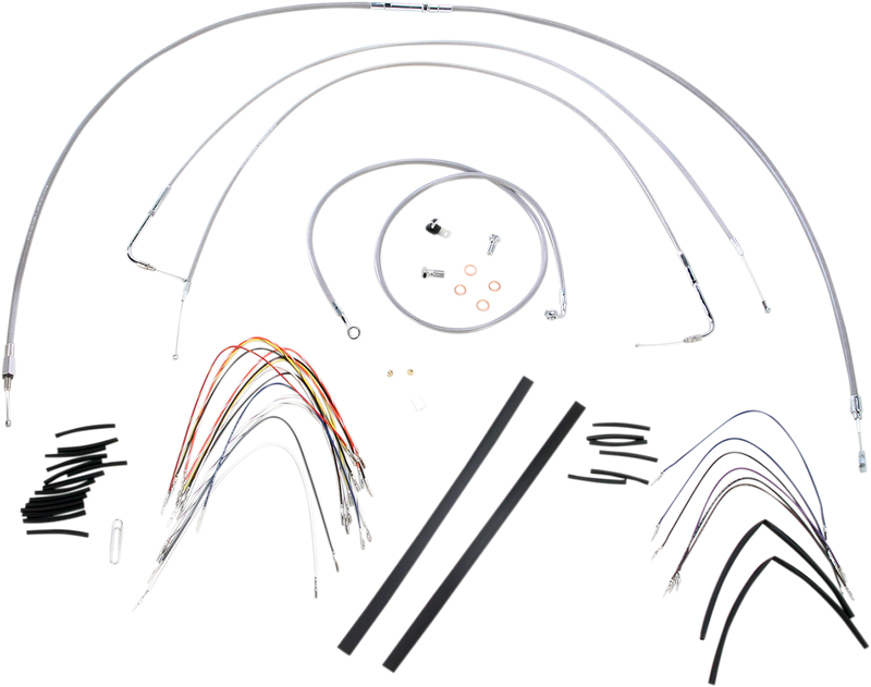 BURLY BRAND Handlebar Cable/Brake Line Kit - Complete - 14" Ape Hanger Handlebars - Stainless Steel