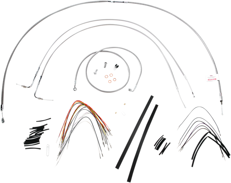 BURLY BRAND Handlebar Cable/Brake Line Kit - Complete - 16" Ape Hanger Handlebars - Stainless Steel