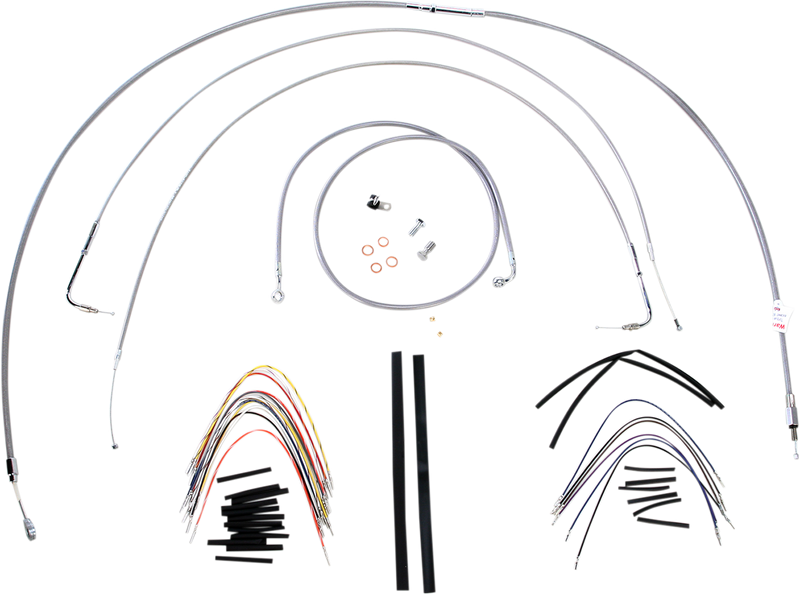 BURLY BRAND Handlebar Cable/Brake Line Kit - Complete - 18" Ape Hanger Handlebars - Stainless Steel
