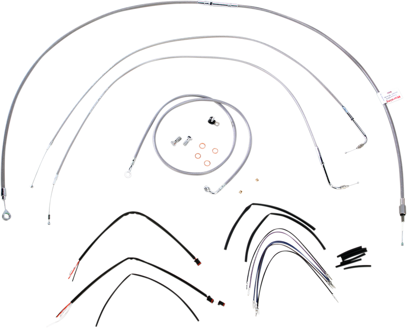 BURLY BRAND Handlebar Cable/Brake Line Kit - Complete - 14" Ape Hanger Handlebars - Stainless Steel