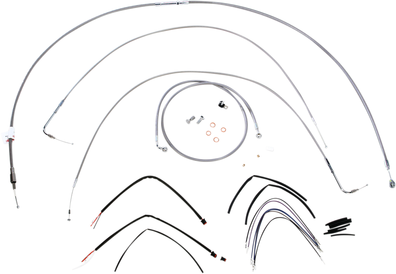 BURLY BRAND Handlebar Cable/Brake Line Kit - Complete - 16" Ape Hanger Handlebars - Stainless Steel