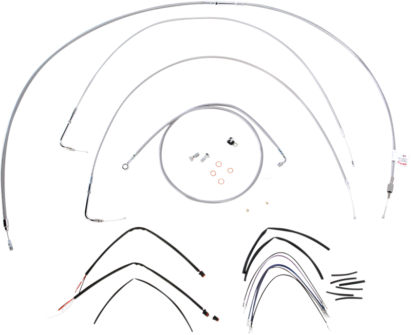 BURLY BRAND Handlebar Cable/Brake Line Kit - Complete - 18" Ape Hanger Handlebars - Stainless Steel