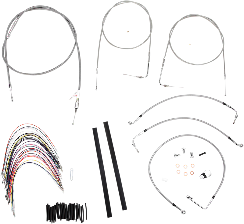 BURLY BRAND Handlebar Cable/Brake Line Kit - Complete - 14" Ape Hanger Handlebars - Stainless Steel