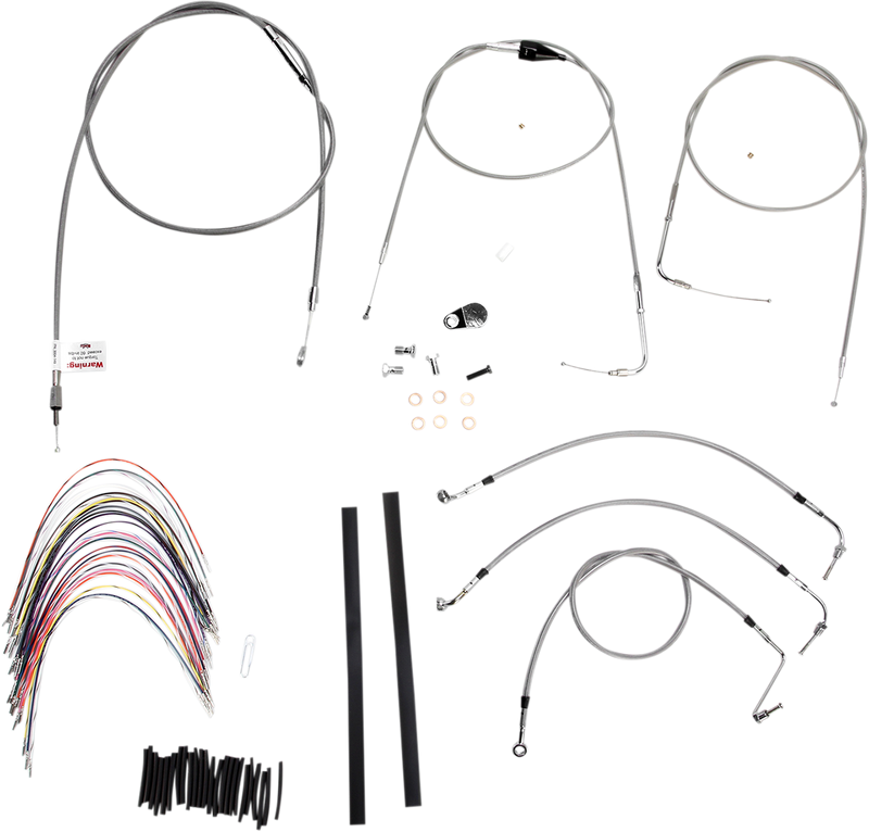 BURLY BRAND Handlebar Cable/Brake Line Kit - Complete - 14" Ape Hanger Handlebars - Stainless Steel