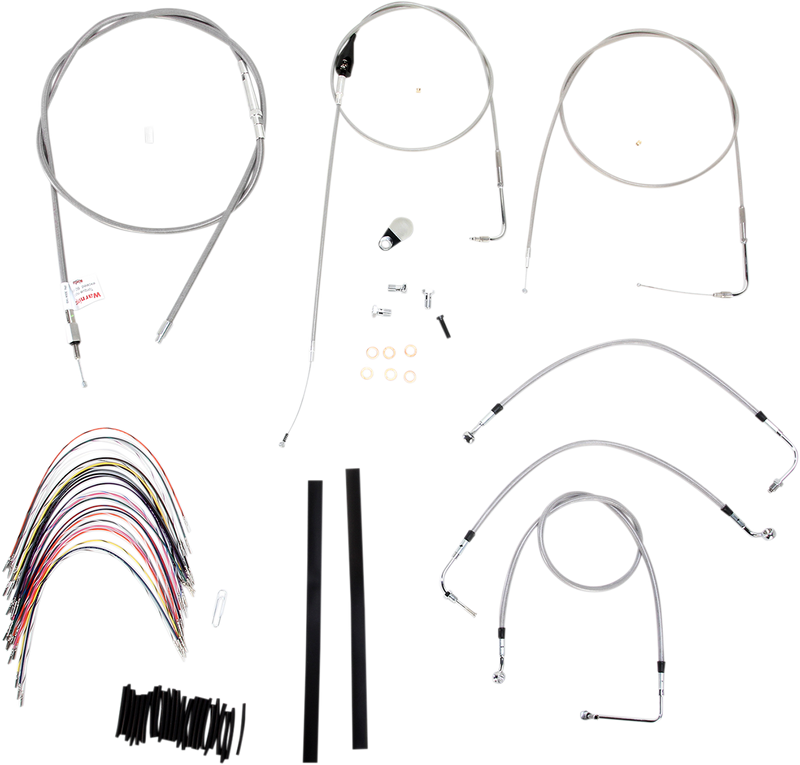 BURLY BRAND Handlebar Cable/Brake Line Kit - Complete - 16" Ape Hanger Handlebars - Stainless Steel