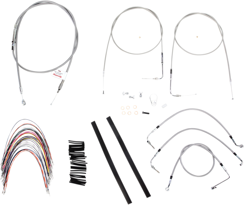 BURLY BRAND Handlebar Cable/Brake Line Kit - Complete - 14" Ape Hanger Handlebars - Stainless Steel