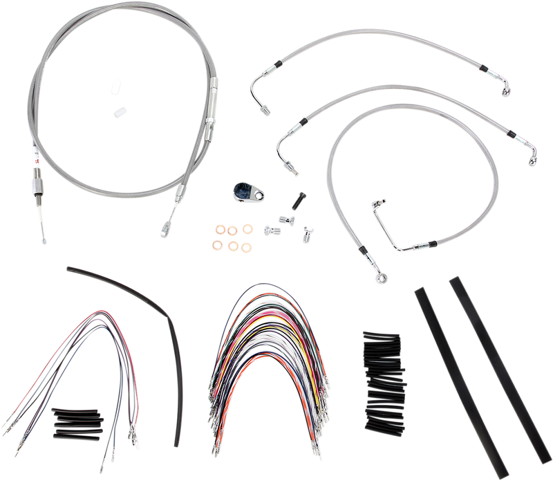 BURLY BRAND Handlebar Cable/Brake Line Kit - Complete - 14" Ape Hanger Handlebars - Stainless Steel