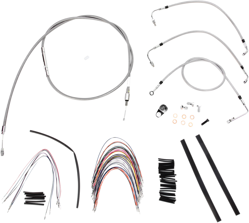 BURLY BRAND Handlebar Cable/Brake Line Kit - Complete - 18" Ape Hanger Handlebars - Stainless Steel