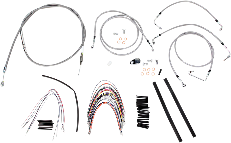 BURLY BRAND Handlebar Cable/Brake Line Kit - Complete - 14" Ape Hanger Handlebars - Stainless Steel