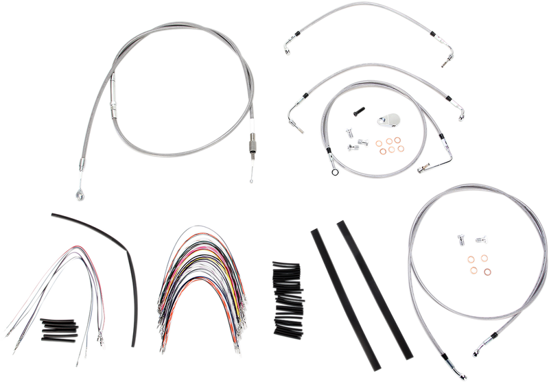 BURLY BRAND Handlebar Cable/Brake Line Kit - Complete - 16" Ape Hanger Handlebars - Stainless Steel