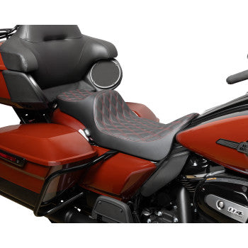 DRAG SPECIALTIES Predator III Seat - Extended Reach - Double Diamond - Red Stitching - Touring '08-'24
