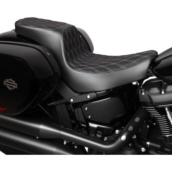 DRAG SPECIALTIES Predator 2-Up Seat - Vinyl - Double Diamond - Silver Stitching - Softail '18-'24