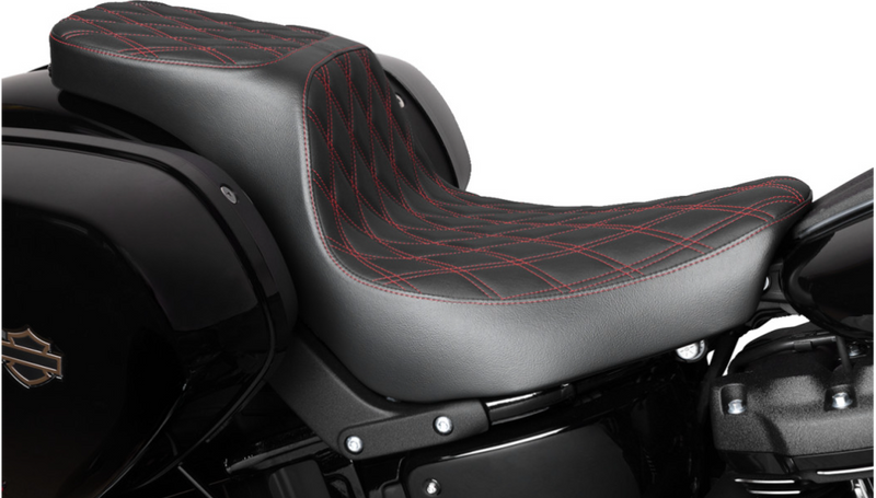 DRAG SPECIALTIES Predator 2-Up Seat - Vinyl - Double Diamond - Red Stitching - Softail '18-'24