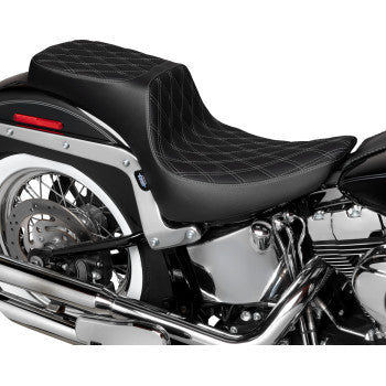 DRAG SPECIALTIES Predator III 2-Up Seat - Vinyl - Double Diamond - Silver Thread - Softail '00-'17