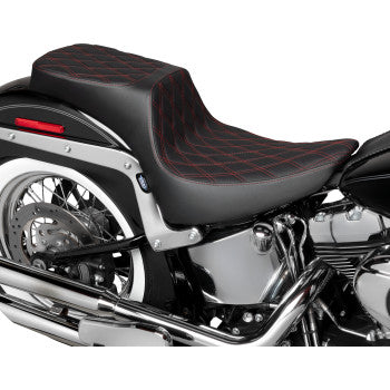 DRAG SPECIALTIES Predator III 2-Up Seat - Vinyl with Double Diamond Stitching and Red Thread - Softail '00-'17