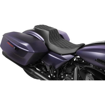 DRAG SPECIALTIES Predator III 2-Up Seat - Extended Reach - Vinyl - Silver Double Diamond Stitch - Touring '23.5-'24
