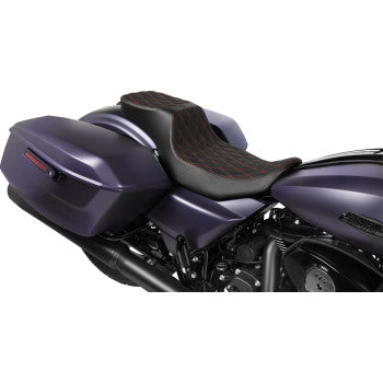 DRAG SPECIALTIES Predator III 2-Up Seat - Extended Reach - Vinyl - Red Double Diamond Stitch - Touring '23.5-'24