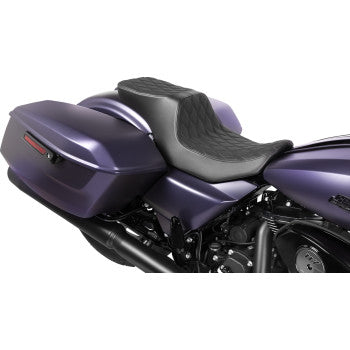 DRAG SPECIALTIES Predator 2-Up Seat - Vinyl - Double Diamond Black Stitch - Without Backrest - Touring '23.5-'24